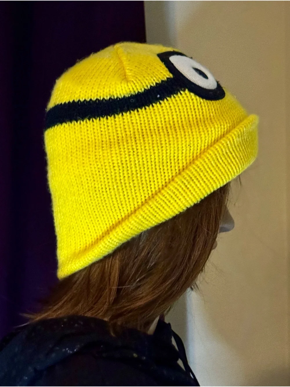 Kids Yellow Minion-Style Beanie Hat (standard one size fits most)